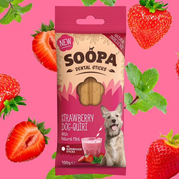 Soopa Strawberry Dog Quiri veganska tuggpinnar 4-pack